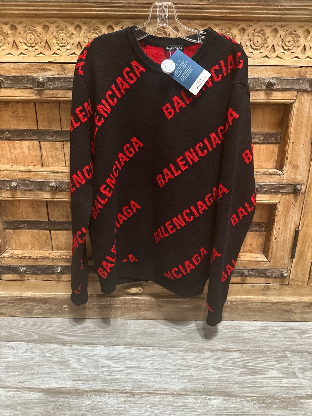 Balenciaga Knit Sweater All Over Logo Size Medium Black Red
